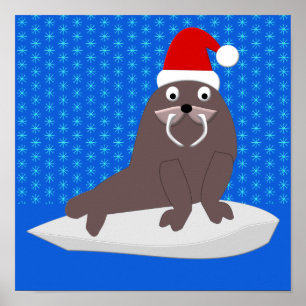 Cute Kerstmis Walrus en Snowflakes Poster