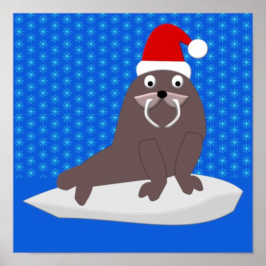 Cute Kerstmis Walrus en Snowflakes Poster (Voorkant)