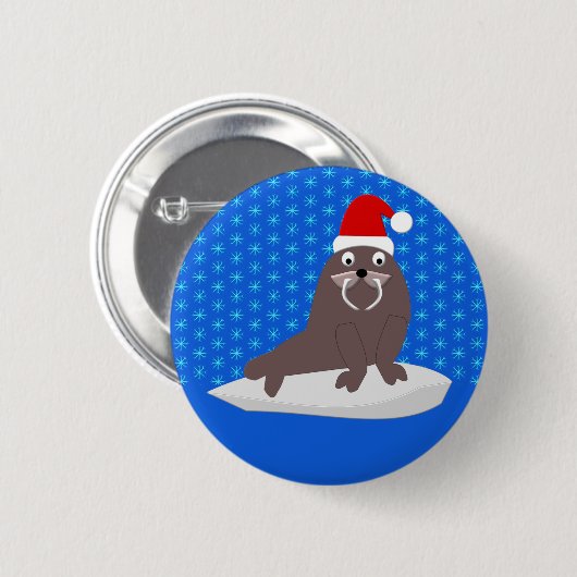 Cute Kerstmis Walrus en Snowflakes Ronde Button 5,7 Cm (Voorkant /achterkant)