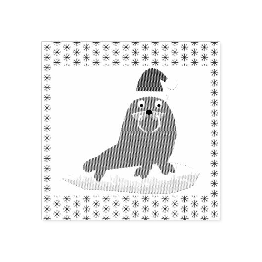 Cute Kerstmis Walrus en Snowflakes Rubberstempel (Afrduk)
