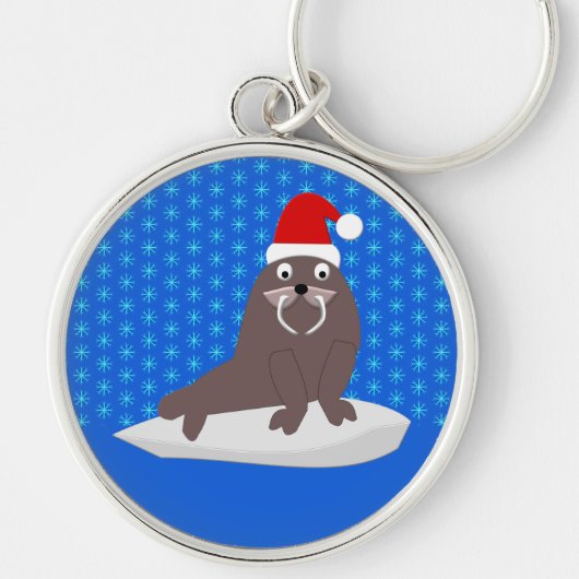Cute Kerstmis Walrus en Snowflakes Sleutelhanger (Voorkant)