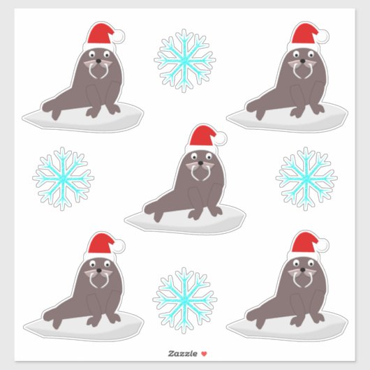 Cute Kerstmis Walrus en Snowflakes Sticker (Vel)