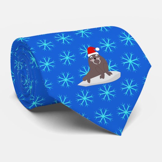 Cute Kerstmis Walrus en Snowflakes Stropdas (Opgerold)