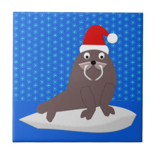 Cute Kerstmis Walrus en Snowflakes Tegeltje