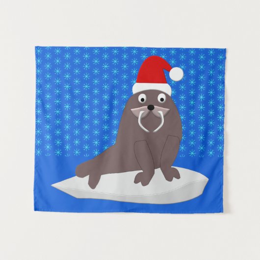 Cute Kerstmis Walrus en Snowflakes Wandkleed (Voorkant (horizontaal))