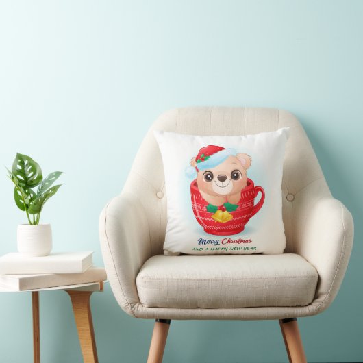 Cute Kerstmis Waterverf Baby Nursery Kussen (Stoel)