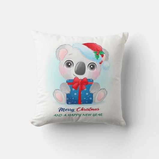 Cute Kerstmis Waterverf Koala Nursery Kussen (Voorkant)