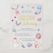 Cute Kerstmis Waterverf Script Holiday Party Folie Uitnodiging (Voorkant)