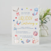 Cute Kerstmis Waterverf Script Holiday Party Folie Uitnodiging (Staand Voorkant)