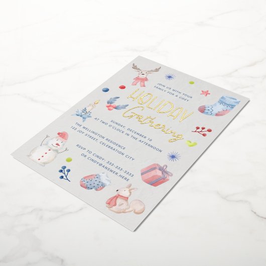 Cute Kerstmis Waterverf Script Holiday Party Folie Uitnodiging (Gedraaid)