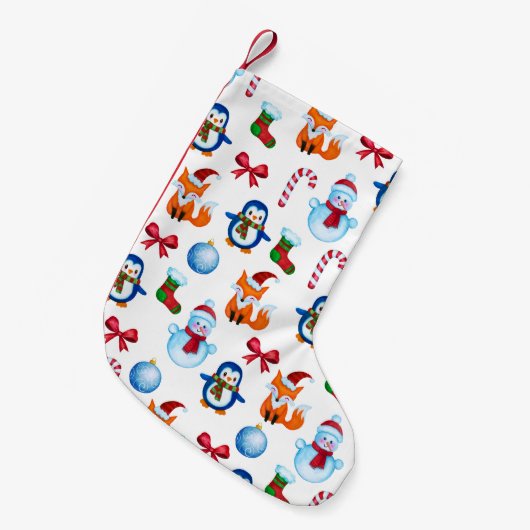Cute Kerstmis Waterverf Snowman Penguin Fox Kleine Kerstsok (Voorkant (Hangend))