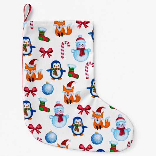 Cute Kerstmis Waterverf Snowman Penguin Fox Kleine Kerstsok (Voorkant)
