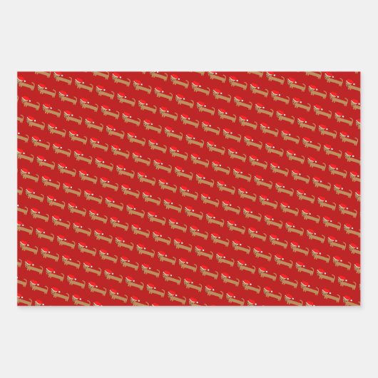 Cute Kerstmis Wiener Dog Cartoon Red Green Black Inpakpapier Vel (Voorkant 3)