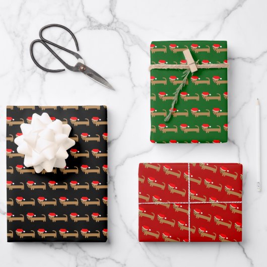 Cute Kerstmis Wiener Dog Cartoon Red Green Black Inpakpapier Vel (Voorkant)