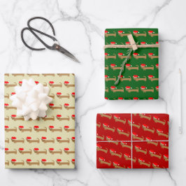 Cute Kerstmis Wiener Dog Cartoon Red Green Inpakpapier Vel