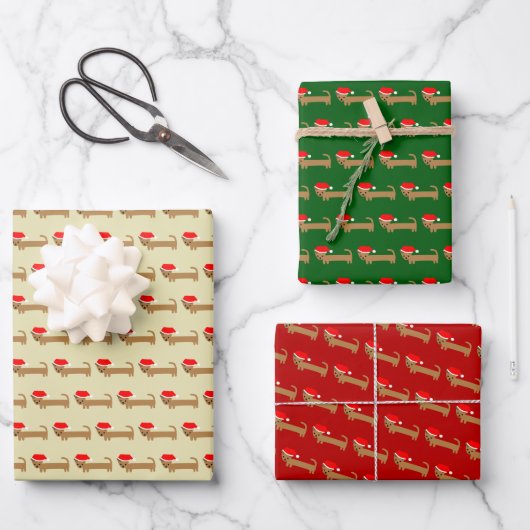 Cute Kerstmis Wiener Dog Cartoon Red Green Inpakpapier Vel (Voorkant)