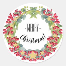 Cute Kerstmis Wreath Red Berries Ronde Sticker