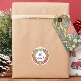 Cute Kerstmis Wreath Red Berries Ronde Sticker