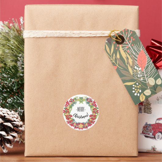 Cute Kerstmis Wreath Red Berries Ronde Sticker (Feestdagen)