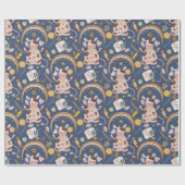 Cute Kerstmis Yoga Koe Whimsical Pattern Blue Cadeaupapier (Vlak)