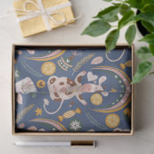 Cute Kerstmis Yoga Koe Whimsical Pattern Blue Tissuepapier (Geschenk)