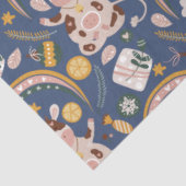Cute Kerstmis Yoga Koe Whimsical Pattern Blue Tissuepapier (Detail)
