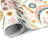 Cute Kerstmis Yoga Koe Whimsical Pattern Cadeaupapier (Rol Hoek)