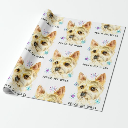 Cute Kerstmis Yorkie Dog Peace Joy Wags Patroon Cadeaupapier (Uitgerold)