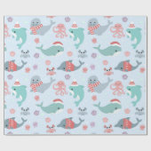 Cute Kerstmis Zee Life Dolphins Seals Patroon Cadeaupapier (Vlak)