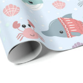 Cute Kerstmis Zee Life Dolphins Seals Patroon Cadeaupapier (Rol Hoek)