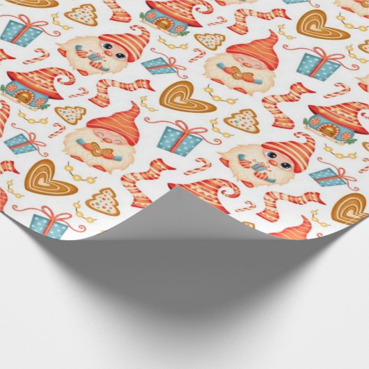 Cute Kerstmnis Gnomepatroon Cadeaupapier (Hoek)