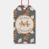 Cute Kerstmonogram grijs/grijs Holly Mistletoe Cadeaulabel (Voorkant)