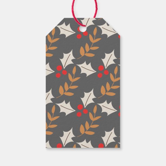 Cute Kerstmonogram grijs/grijs Holly Mistletoe Cadeaulabel (Achterkant)