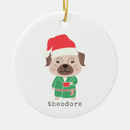 Cute Kerstmorning Coffee Bulldog Keramisch Ornament (Voorkant)