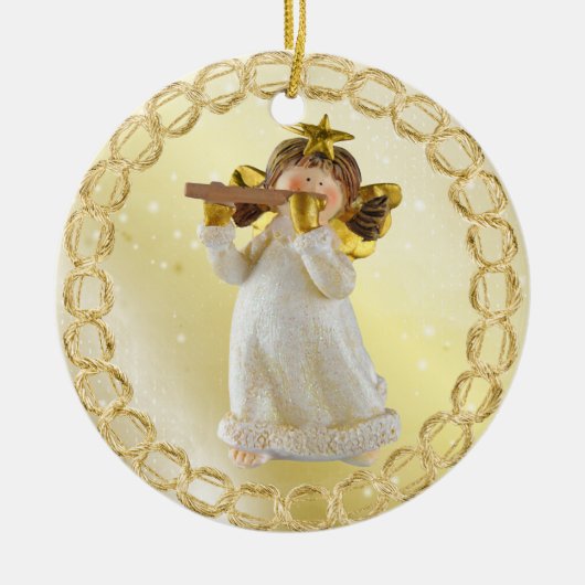 Cute Kerstna die Flute Ornament speelt (Voorkant)