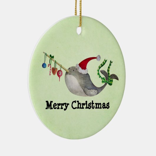 Cute KerstNarwhal Keramisch Ornament (Rechts)