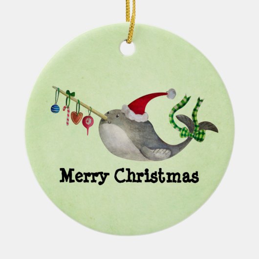 Cute KerstNarwhal Keramisch Ornament (Voorkant)