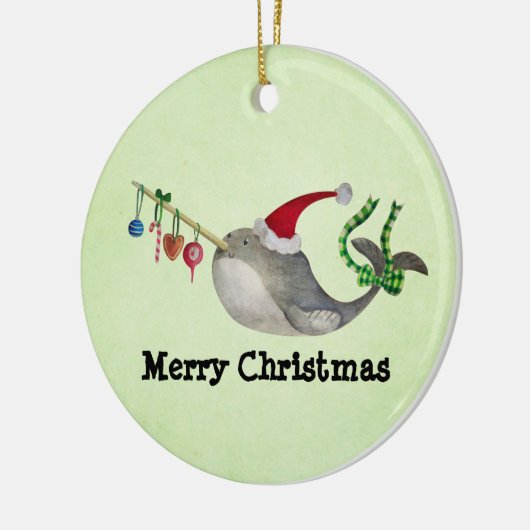Cute KerstNarwhal Keramisch Ornament (Links)