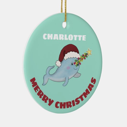 Cute KerstNarwhal Keramisch Ornament (Rechts)