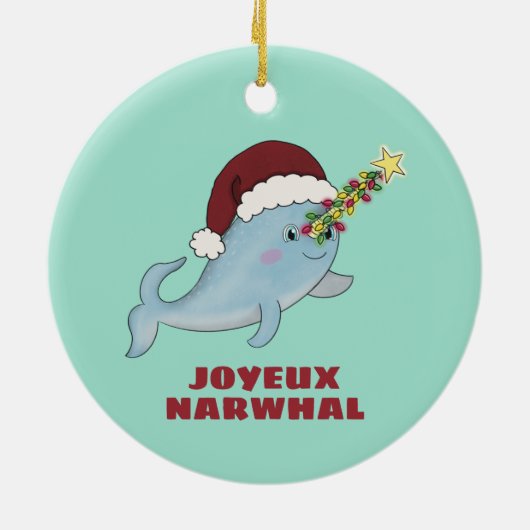 Cute KerstNarwhal Keramisch Ornament (Achterkant)
