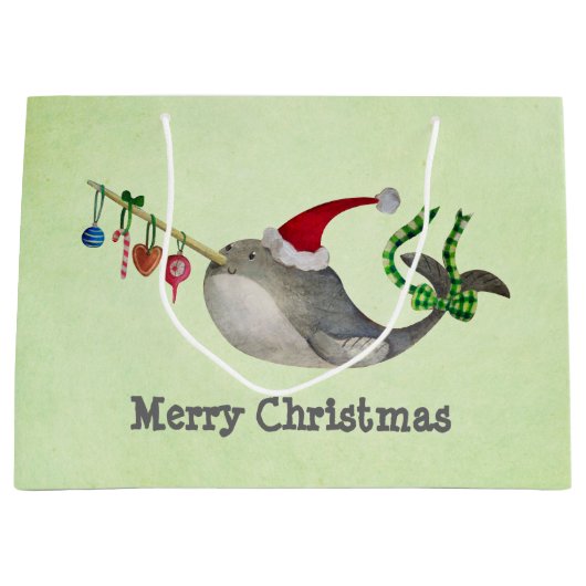 Cute KerstNarwhal Large Cadeautasje (Voorkant)