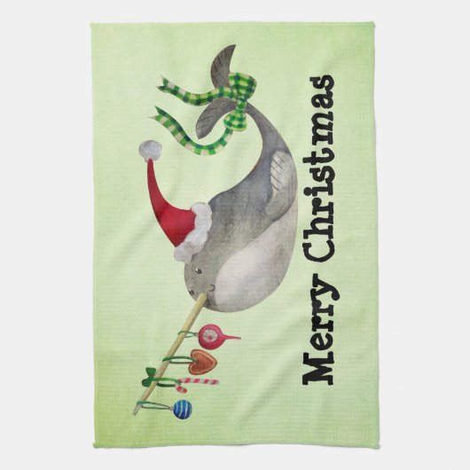 Cute KerstNarwhal Theedoek (Verticaal)