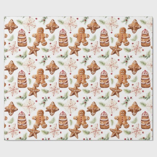 Cute kerstontbijtkoek cadeaupapier (Vlak)