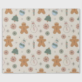 Cute kerstontbijtkoek cadeaupapier (Vlak)