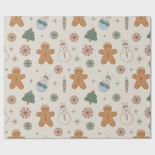 Cute kerstontbijtkoek cadeaupapier (Vlak)