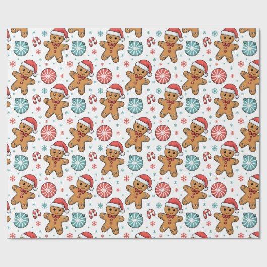 Cute kerstontbijtkoek cadeaupapier (Vlak)