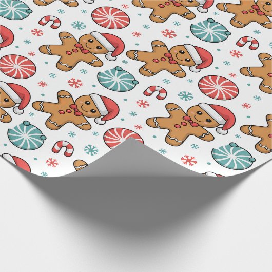 Cute kerstontbijtkoek cadeaupapier (Hoek)