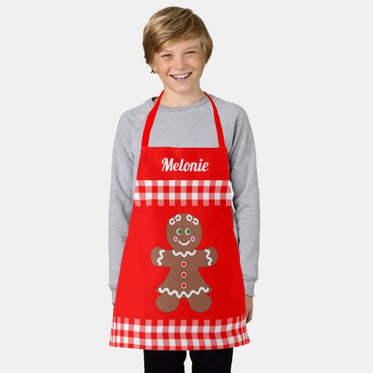 Cute kerstontbijtontbijt Red Gingham Monogram Schort (Gedragen)