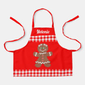 Cute kerstontbijtontbijt Red Gingham Monogram Schort (Voorkant)