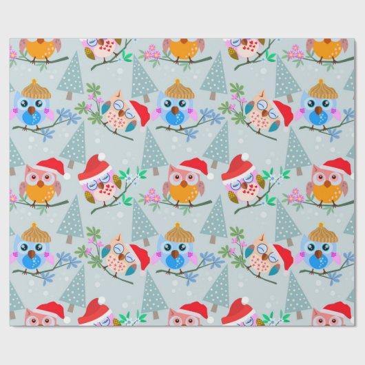 Cute Kerstoowl Patroon Cadeaupapier (Vlak)